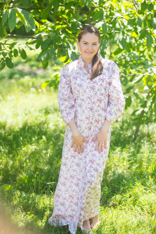 Pink Charming Collars Style Caftan in Tiny Blossoms Pattern