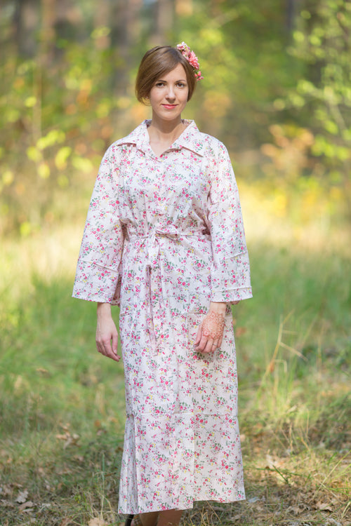 Pink Oriental Delight Style Caftan in Tiny Blossoms Pattern