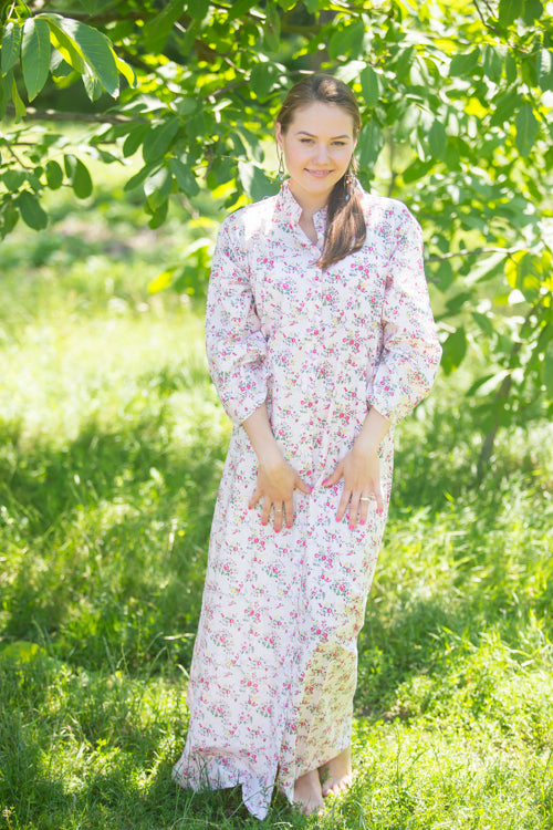 Pink Charming Collars Style Caftan in Tiny Blossoms Pattern