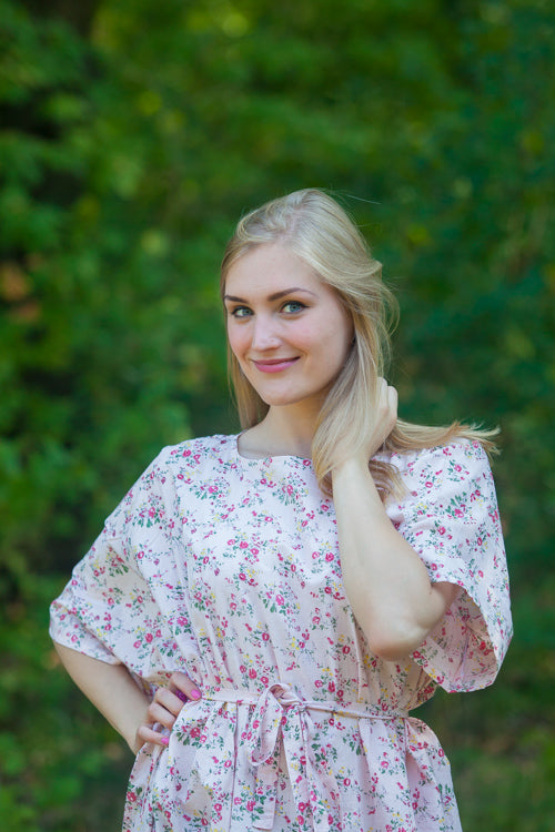 Pink Mademoiselle Style Caftan in Tiny Blossoms Pattern