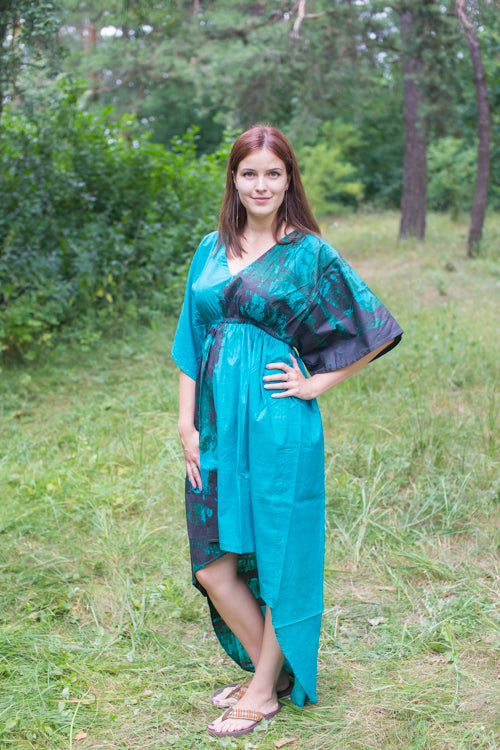 Teal High Low Wind Flow Style Caftan in Tree of Life Pattern