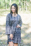 Black Bella Tunic Style Caftan in Tribal Aztec Pattern