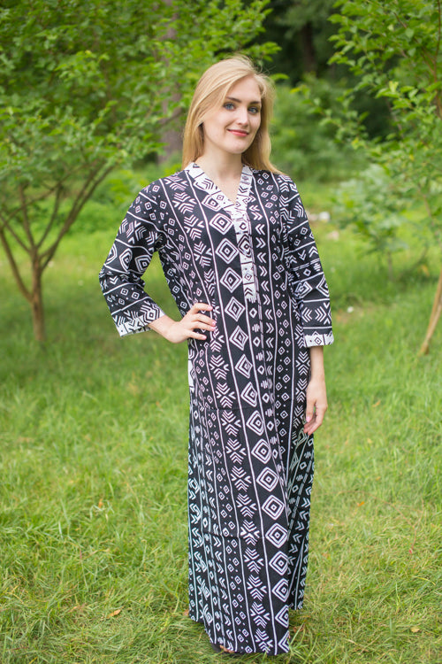 Black Simply Elegant Style Caftan in Tribal Aztec Pattern