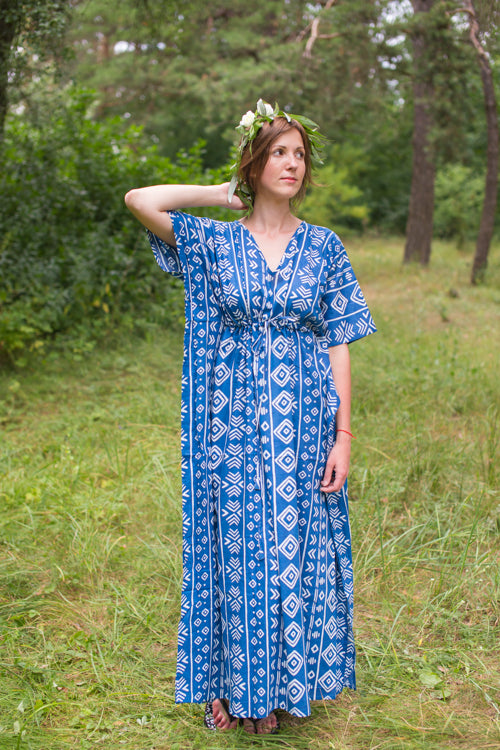Dark Blue Timeless Style Caftan in Tribal Aztec Pattern
