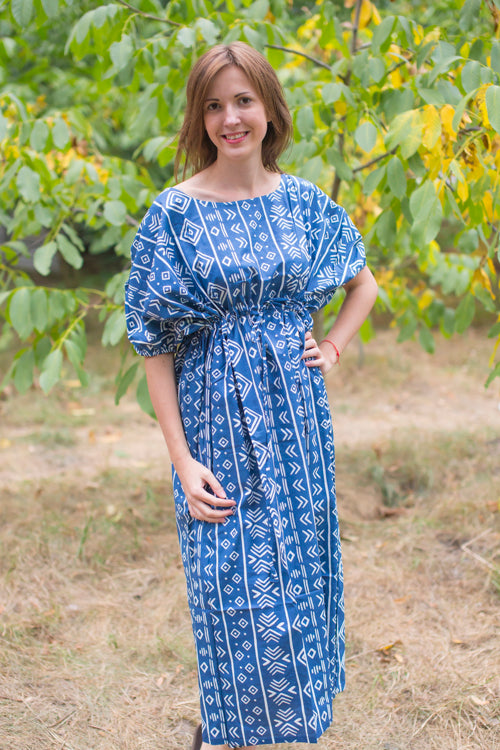Dark Blue Cut Out Cute Style Caftan in Tribal Aztec Pattern