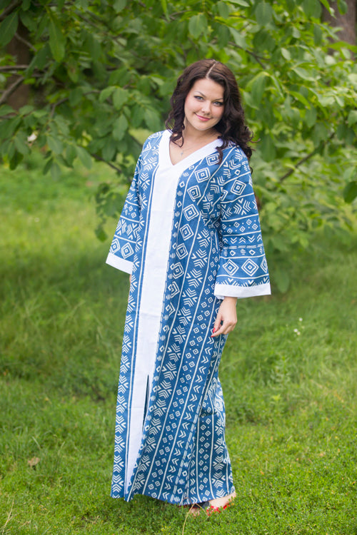 Dark Blue The Glow-within Style Caftan in Tribal Aztec Pattern