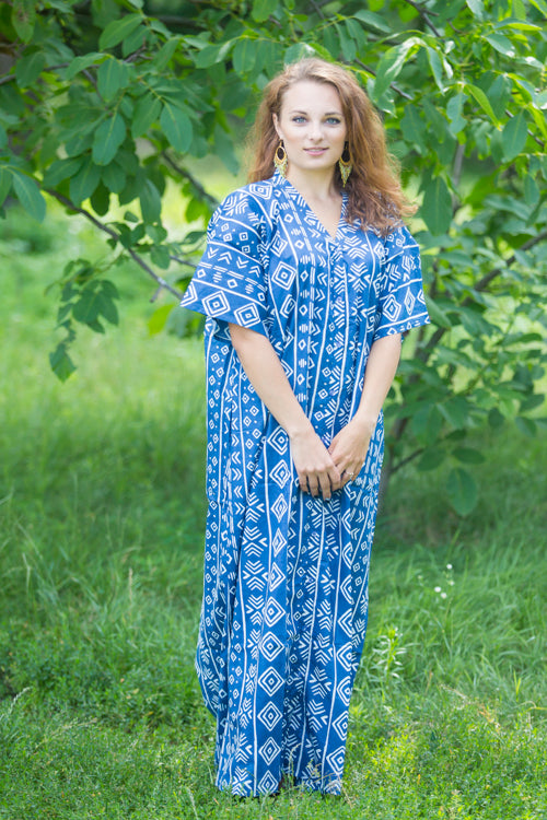 Dark Blue Best of both the worlds Style Caftan in Tribal Aztec Pattern