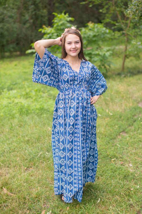 Dark Blue I Wanna Fly Style Caftan in Tribal Aztec Pattern