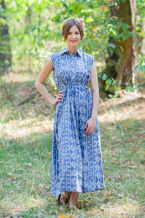 Gray Cool Summer Style Caftan in Tribal Aztec Pattern