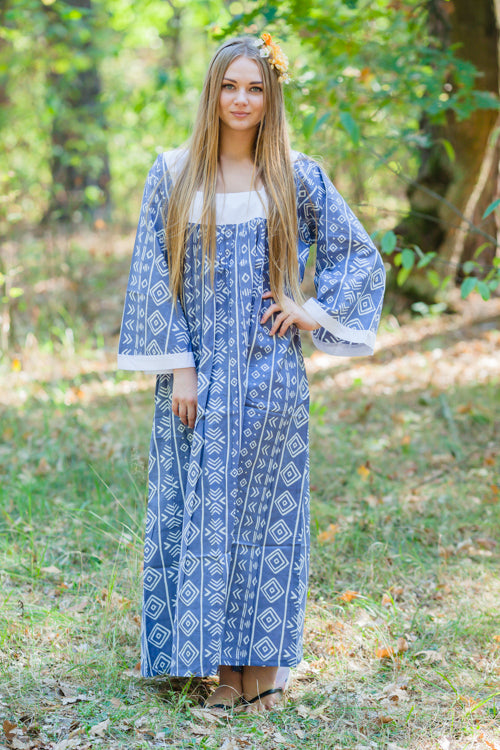 Gray Fire Maiden Style Caftan in Tribal Aztec Pattern