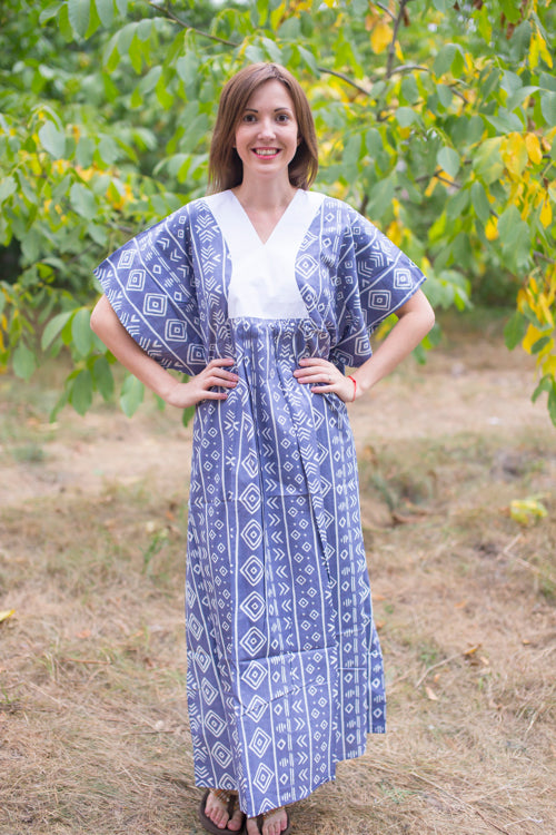 Gray Flowing River Style Caftan in Tribal Aztec Pattern
