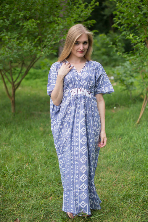 Gray Unfurl Style Caftan in Tribal Aztec Pattern