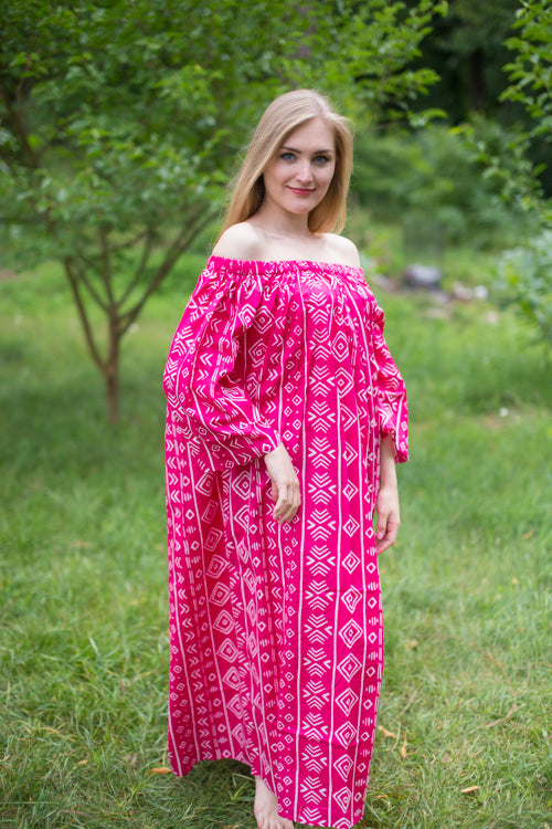 Magenta Serene Strapless Style Caftan in Tribal Aztec Pattern