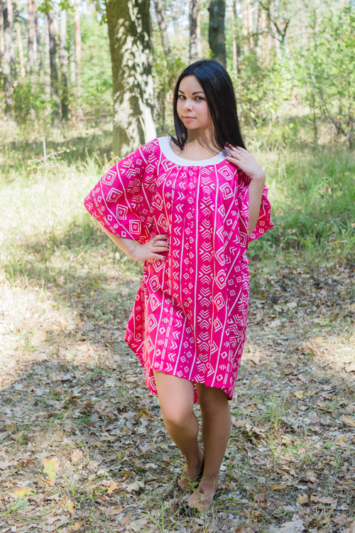 Magenta Summer Celebration Style Caftan in Tribal Aztec Pattern