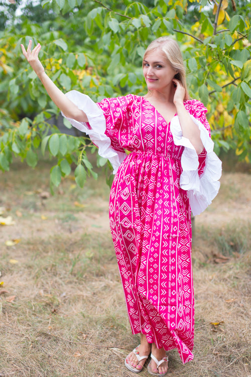 Magenta Pretty Princess Style Caftan in Tribal Aztec Pattern