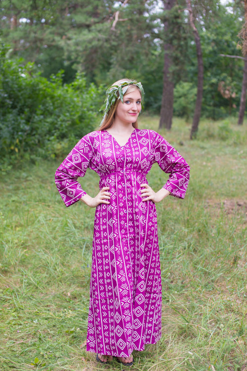 Purple Button Me Down Style Caftan in Tribal Aztec Pattern