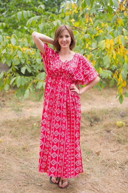 Red Side Strings Sweet Style Caftan in Tribal Aztec Pattern