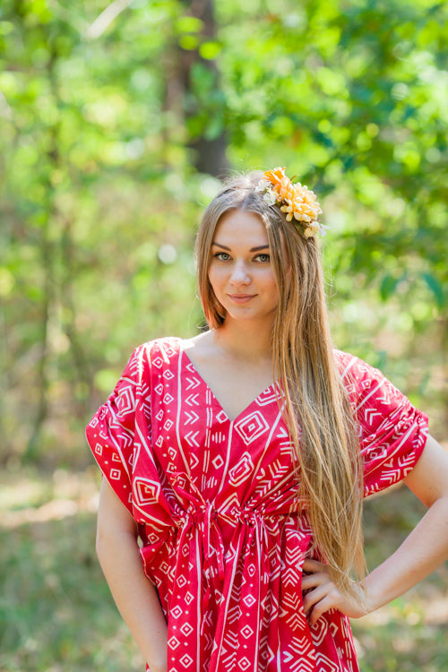 Red Magic Sleeves Style Caftan in Tribal Aztec Pattern