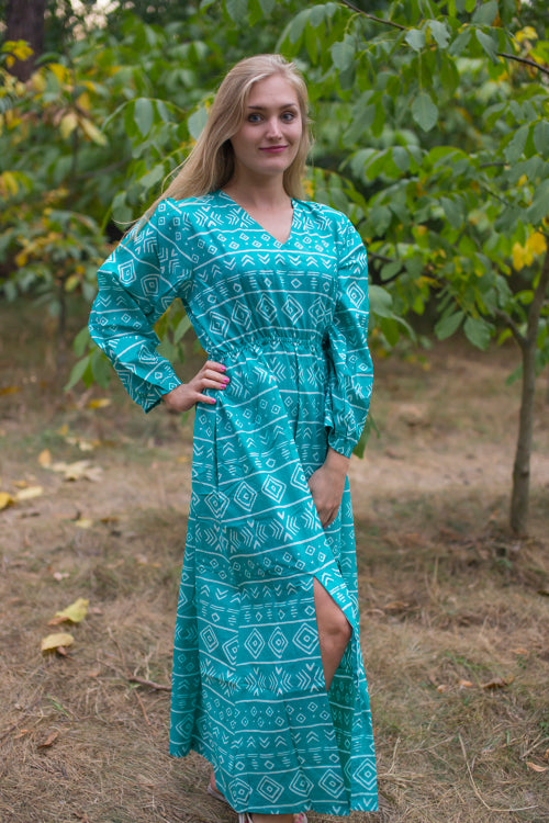 Teal Shape Me Pretty Style Caftan in Tribal Aztec Pattern