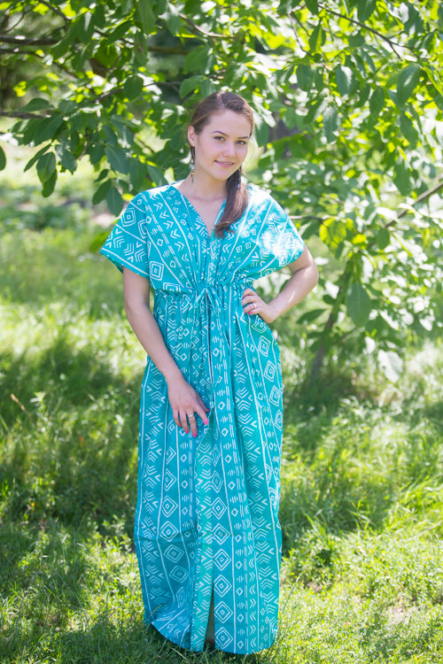 Teal Beach Days Style Caftan in Tribal Aztec