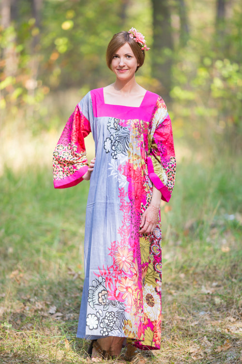 Gray Fire Maiden Style Caftan in Vibrant Foliage Pattern