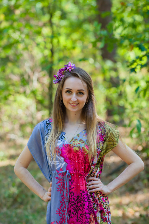 Gray Magic Sleeves Style Caftan in Vibrant Foliage Pattern