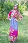 Gray Button Me Down Style Caftan in Vibrant Foliage Pattern