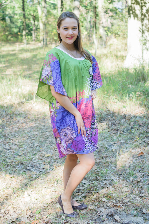 Green Summer Celebration Style Caftan in Vibrant Foliage Pattern