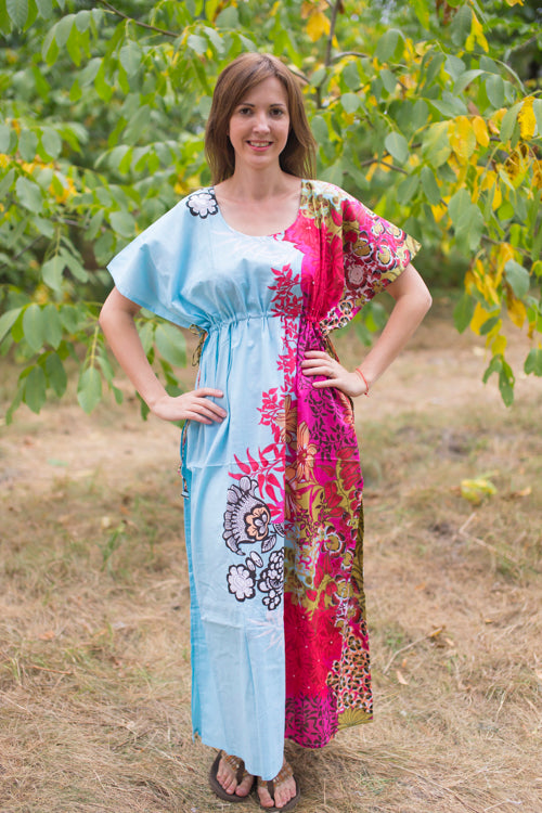 Light Blue Side Strings Sweet Style Caftan in Vibrant Foliage Pattern