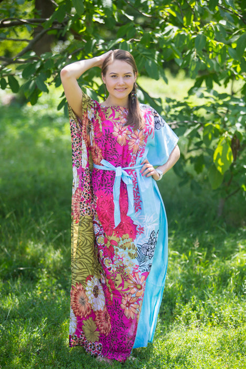 Light Blue Divinely Simple Style Caftan in Vibrant Foliage Pattern|Light Blue Divinely Simple Style Caftan in Vibrant Foliage Pattern|Vibrant Foliage