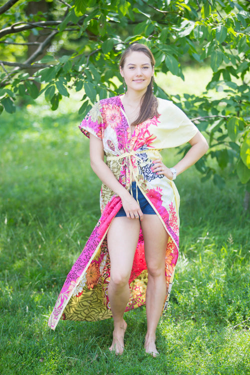 Light Yellow Beach Days Style Caftan in Vibrant Foliage