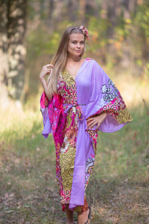 Lilac Oriental Delight Style Caftan in Vibrant Foliage Pattern