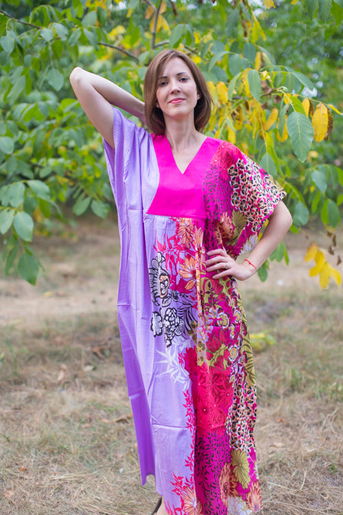 Lilac Flowing River Style Caftan in Vibrant Foliage Pattern