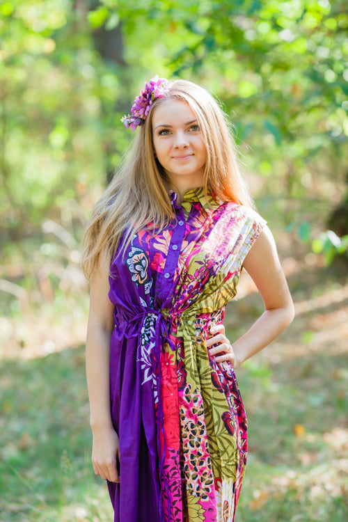 Purple Cool Summer Style Caftan in Vibrant Foliage Pattern