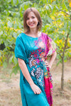 Teal Cut Out Cute Style Caftan in Vibrant Foliage Pattern