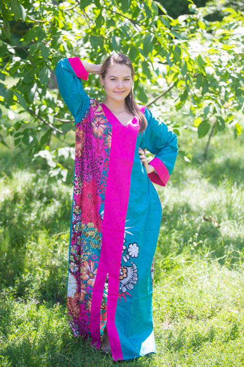 Teal The Glow-within Style Caftan in Vibrant Foliage Pattern