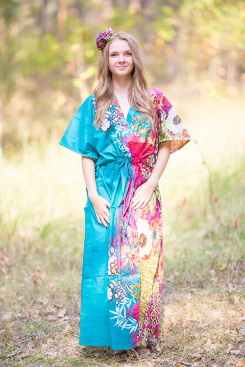 Teal The Drop-Waist Style Caftan in Vibrant Foliage Pattern