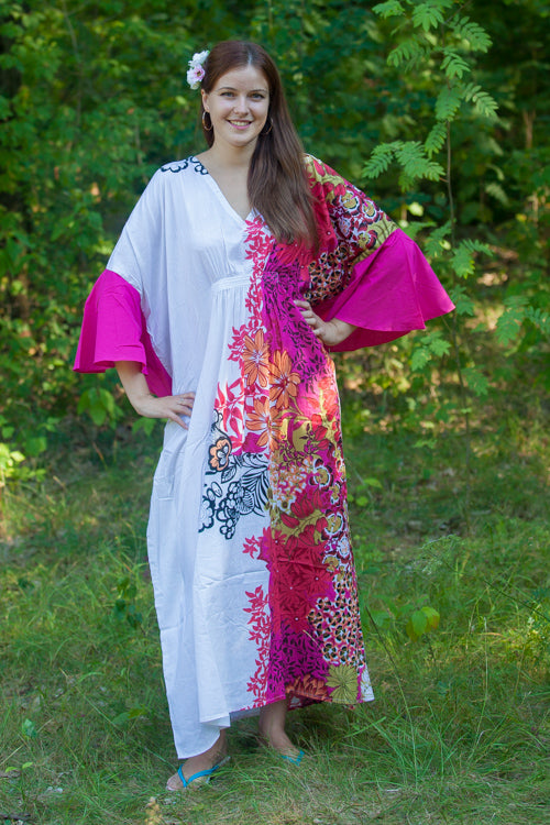 White Ballerina Style Caftan in Vibrant Foliage