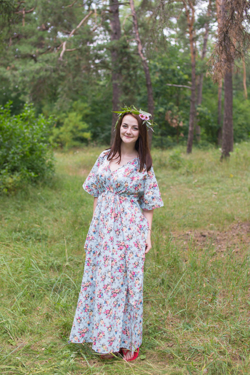 Light Blue Timeless Style Caftan in Vintage Chic Floral Pattern