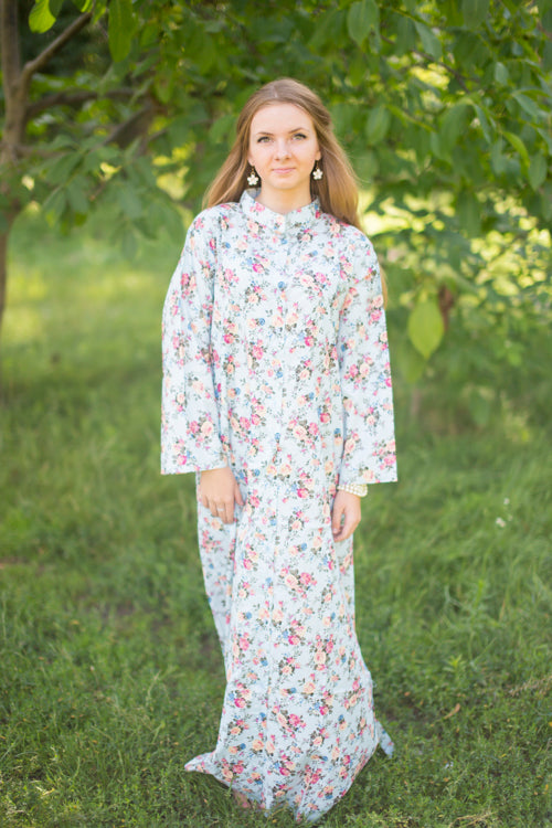 Light Blue Charming Collars Style Caftan in Vintage Chic Floral Pattern
