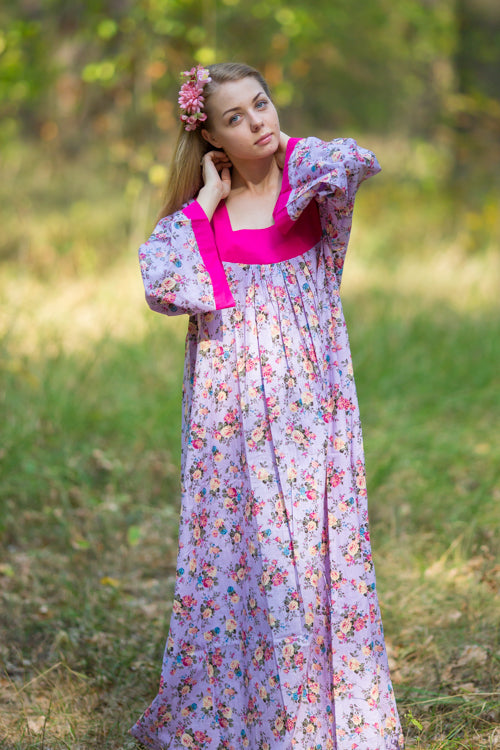 Lilac Fire Maiden Style Caftan in Vintage Chic Floral Pattern