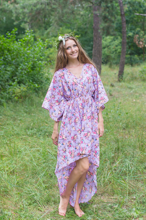 Lilac High Low Wind Flow Style Caftan in Vintage Chic Floral Pattern