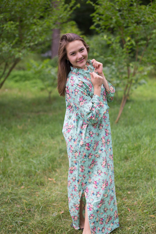 Mint Mandarin On My Mind Style Caftan in Vintage Chic Floral Pattern