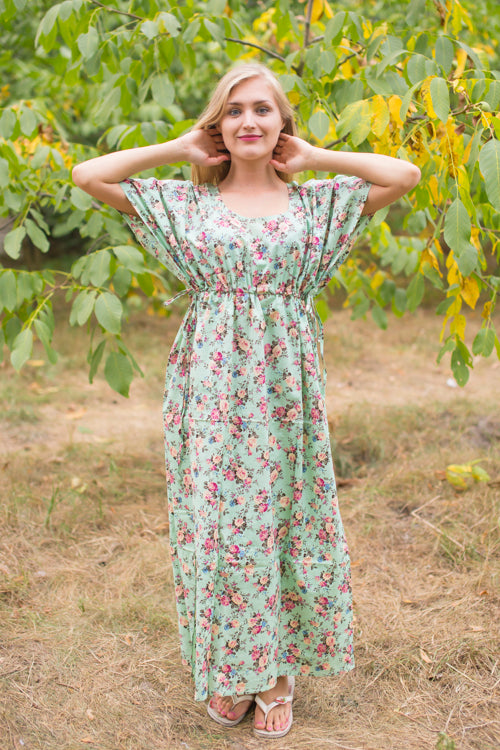 Mint Side Strings Sweet Style Caftan in Vintage Chic Floral Pattern