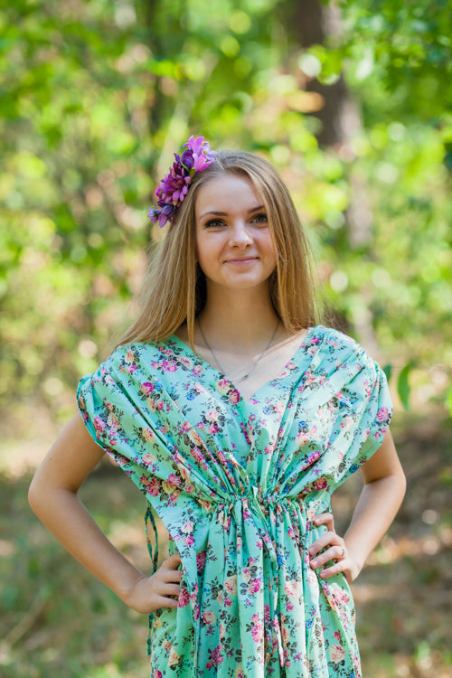 Mint Magic Sleeves Style Caftan in Vintage Chic Floral Pattern