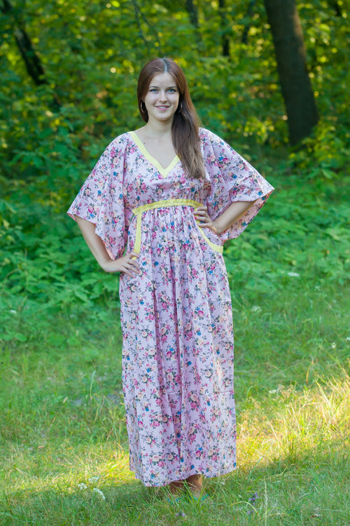 Pink Breezy Bohemian Style Caftan in Vintage Chic Floral Pattern