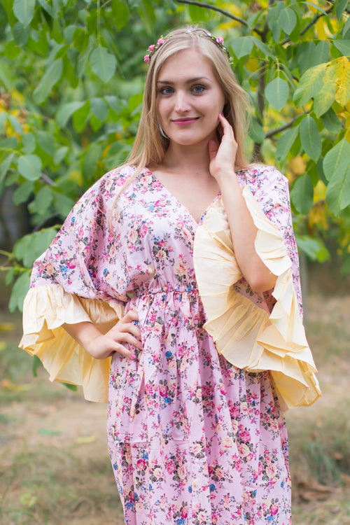 Pink Frill Lovers Style Caftan in Vintage Chic Floral Pattern