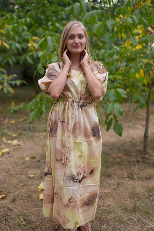 Beige Cut Out Cute Style Caftan in Watercolor Splash Pattern