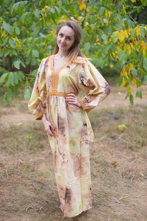 Beige My Peasant Dress Style Caftan in Watercolor Splash Pattern