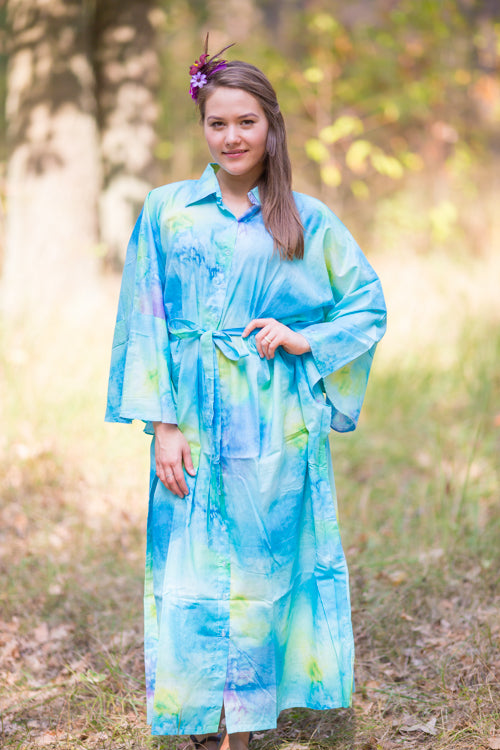 Blue Oriental Delight Style Caftan in Watercolor Splash Pattern